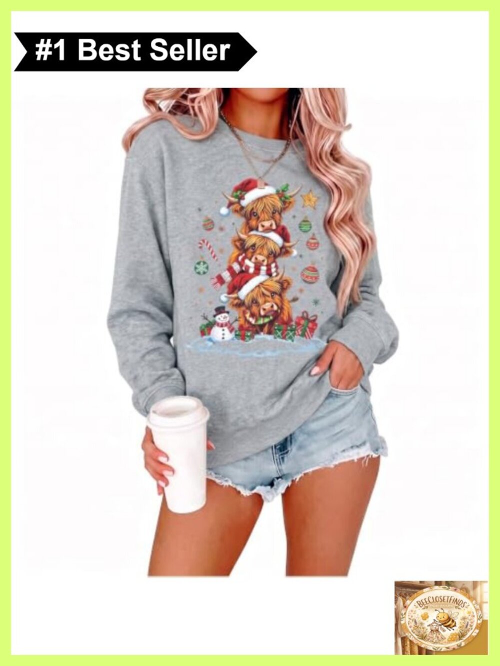 Highland Cow Christmas Sweatshirt Women Western Crewneck Xmas Pullover